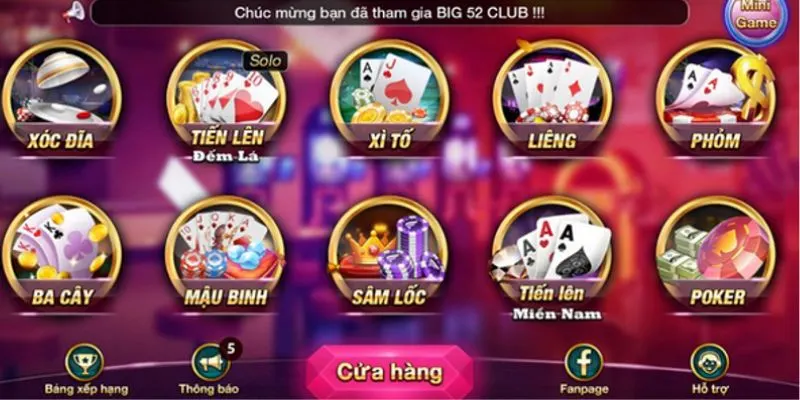 Một số trò chơi thú vị tại cổng game bài Big52